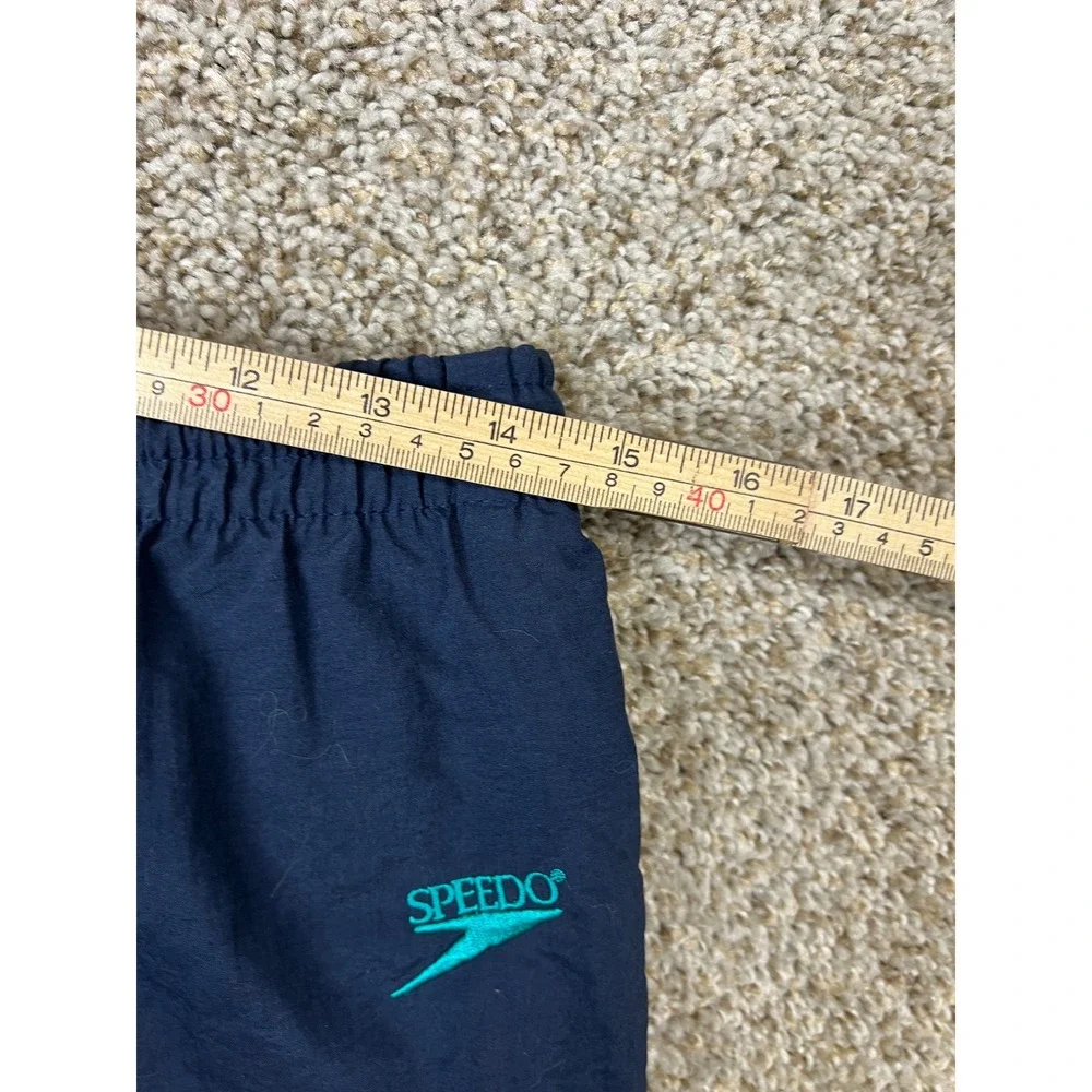 Vintage Speedo Mens Navy Blue Nylon Swim Trunks Shorts Embroidered Logo Small